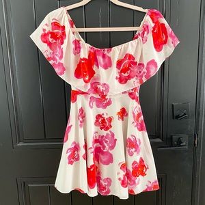 Amanda uprichard off the shoulder floral, fit-n-flare dress. 100% silk